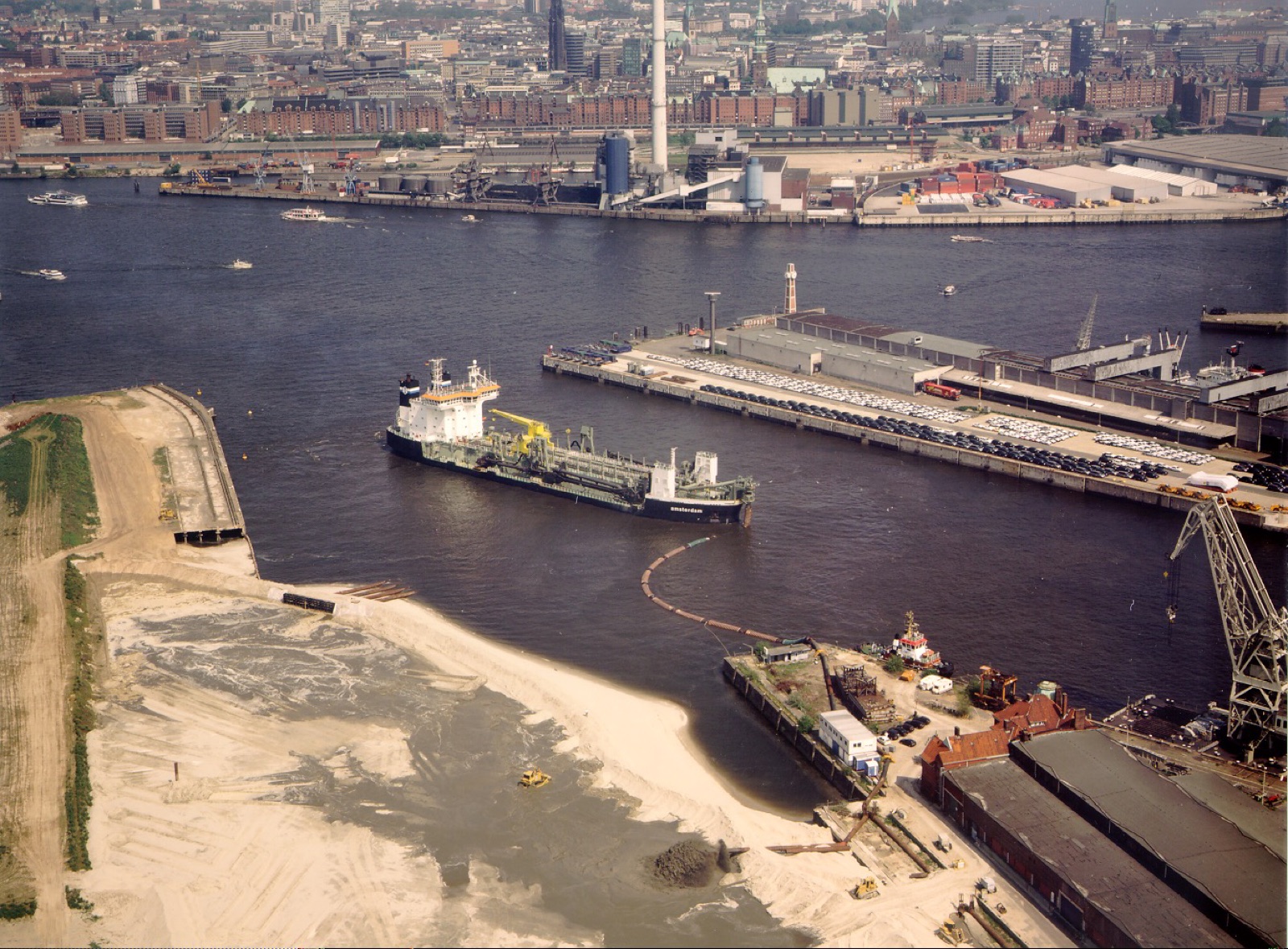 Aerial view of port dredging operations